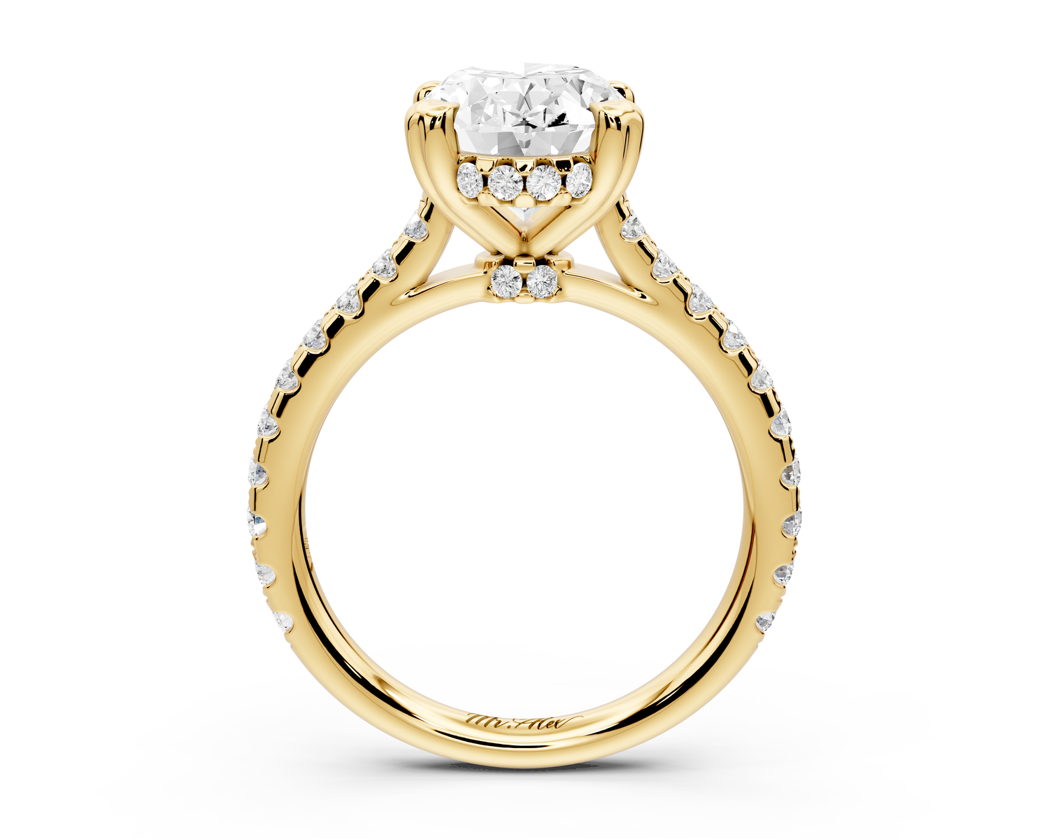 Isabella - 3ct 14k yellow gold oval hidden halo diamond bridge cathedral Pavé Engagement ring