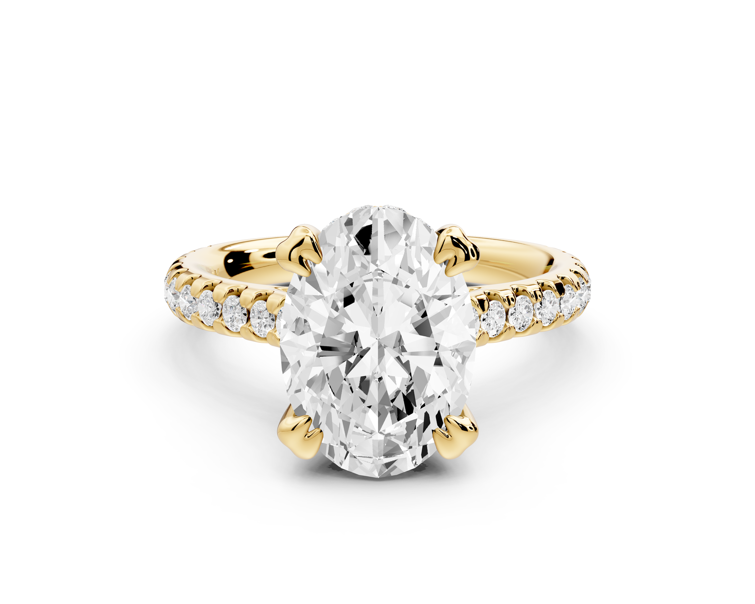 Isabella - 3ct 14k yellow gold oval hidden halo diamond bridge cathedral Pavé Engagement ring