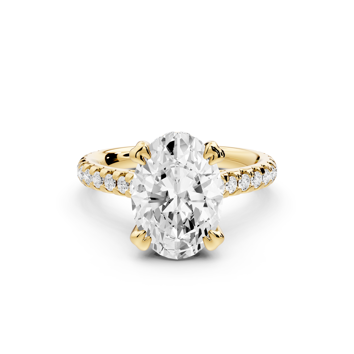 Isabella - 3ct 14k yellow gold oval hidden halo diamond bridge cathedral Pavé Engagement ring