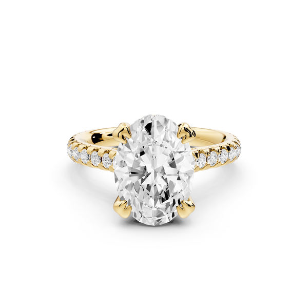 Isabella - 3ct 14k yellow gold oval hidden halo diamond bridge cathedral Pavé Engagement ring
