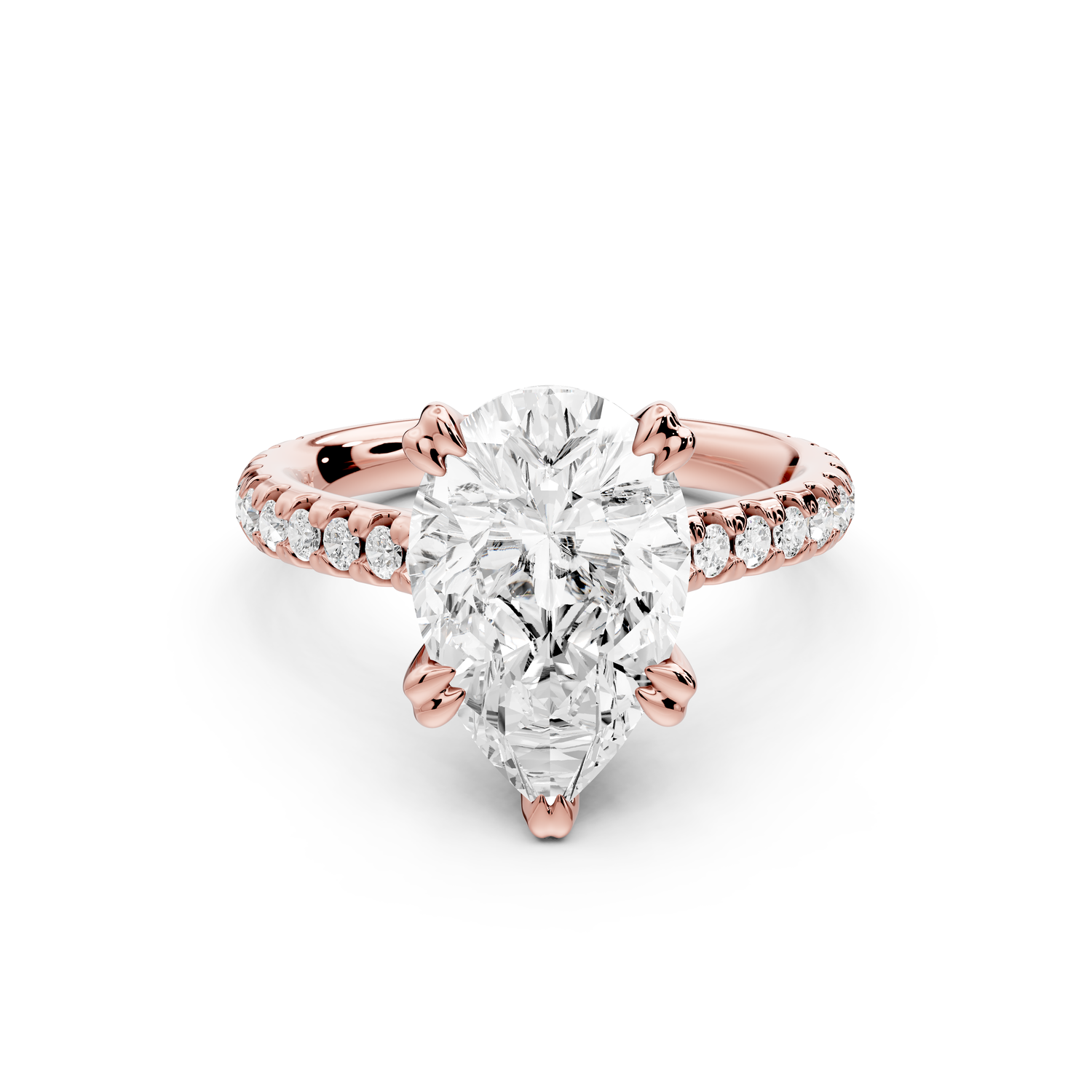 Isabella - 3ct 14k rose gold pear hidden halo diamond bridge cathedral Pavé Engagement ring