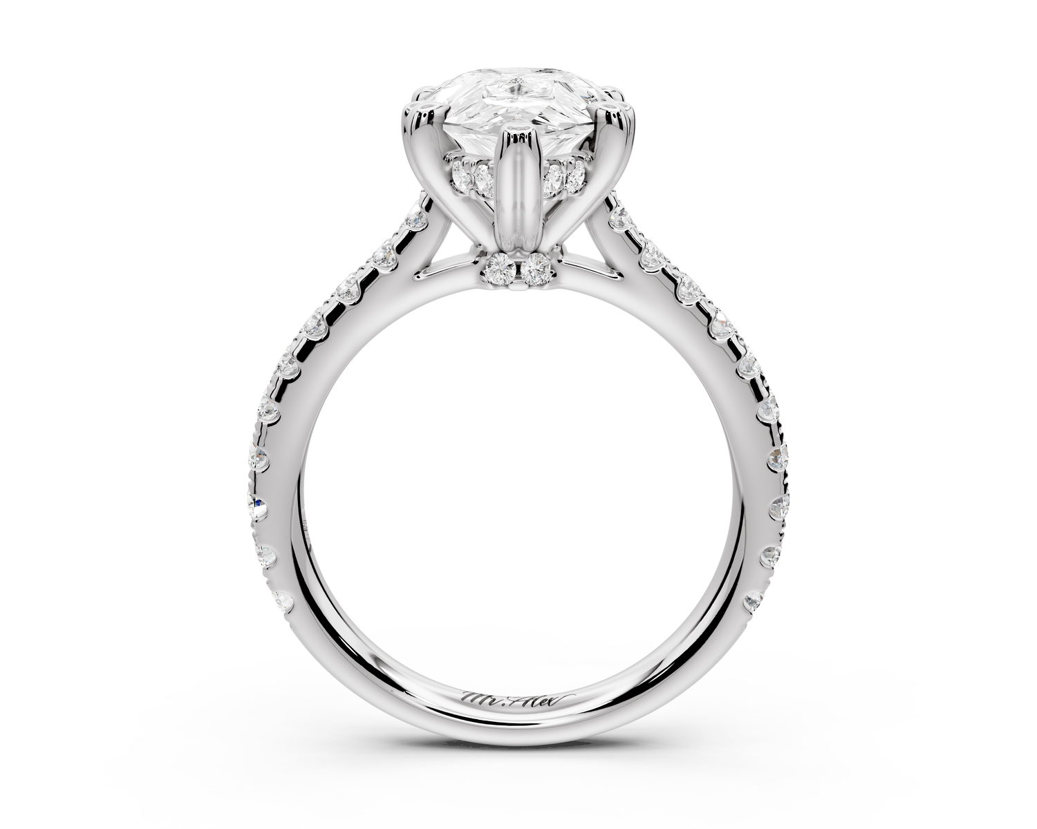 Isabella - 3ct 14k white gold pear hidden halo diamond bridge cathedral Pavé Engagement ring
