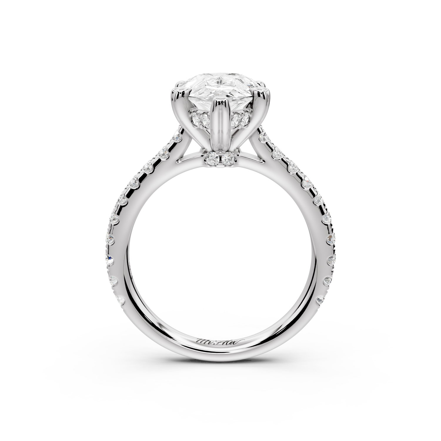 Isabella - 3ct 14k white gold pear hidden halo diamond bridge cathedral Pavé Engagement ring