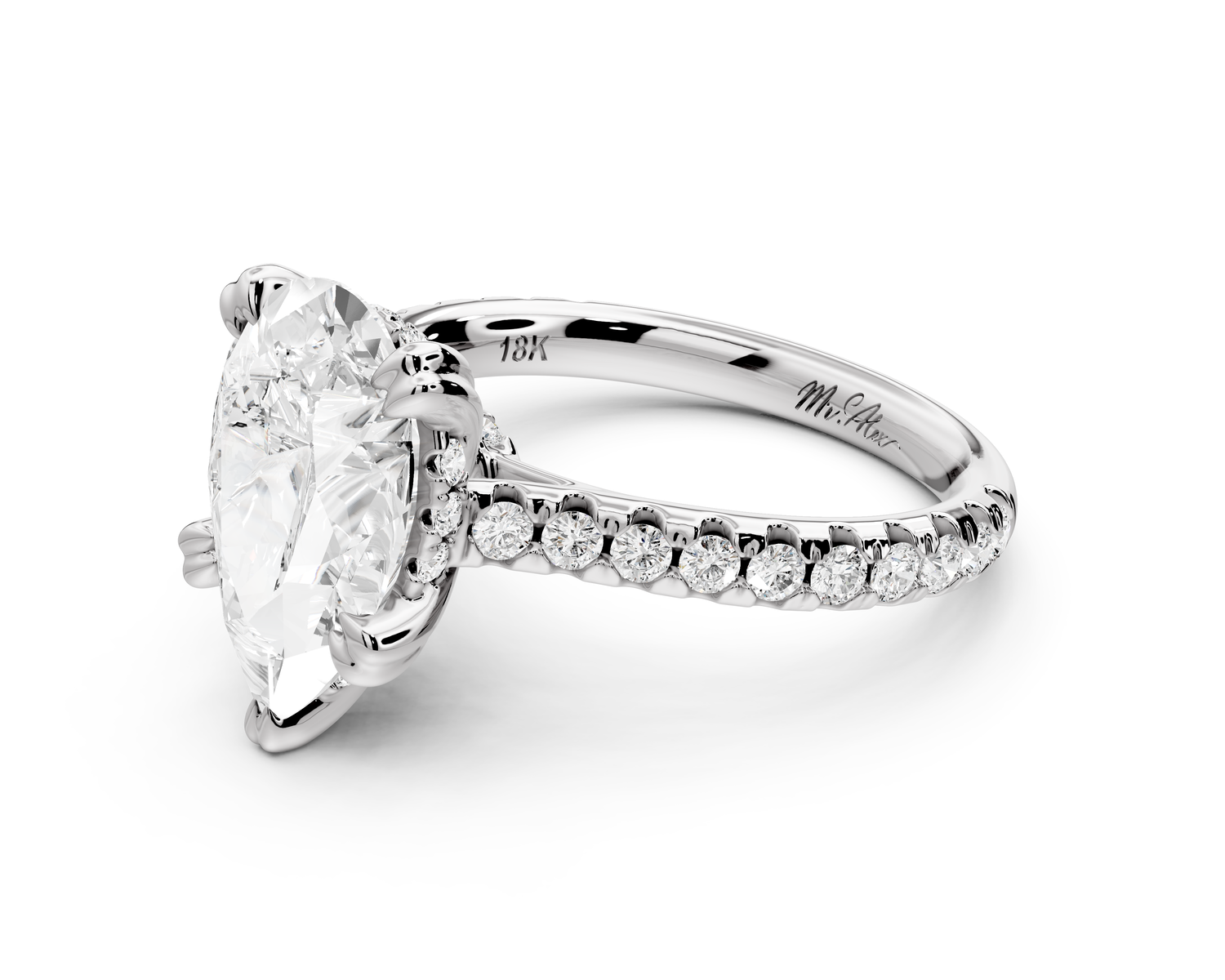 Isabella - 3ct 14k white gold pear hidden halo diamond bridge cathedral Pavé Engagement ring