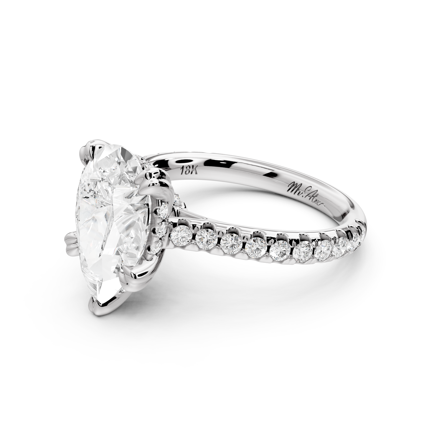 Isabella - 3ct 14k white gold pear hidden halo diamond bridge cathedral Pavé Engagement ring