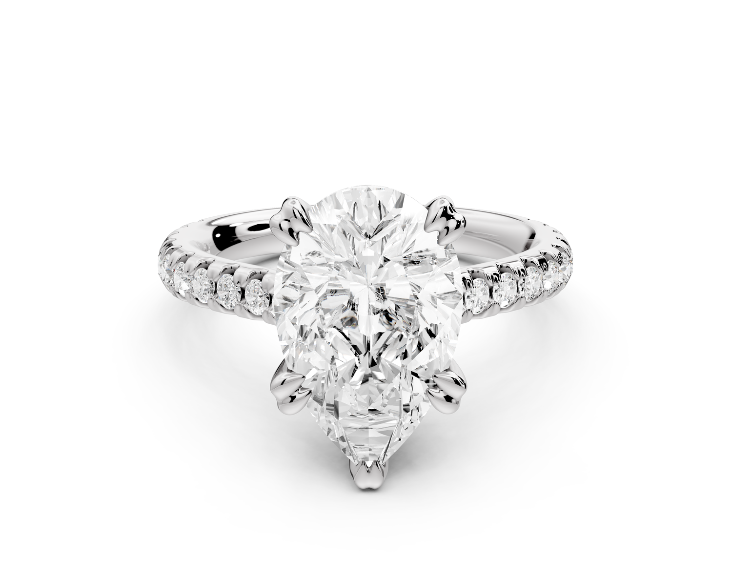 Isabella - 3ct 14k white gold pear hidden halo diamond bridge cathedral Pavé Engagement ring