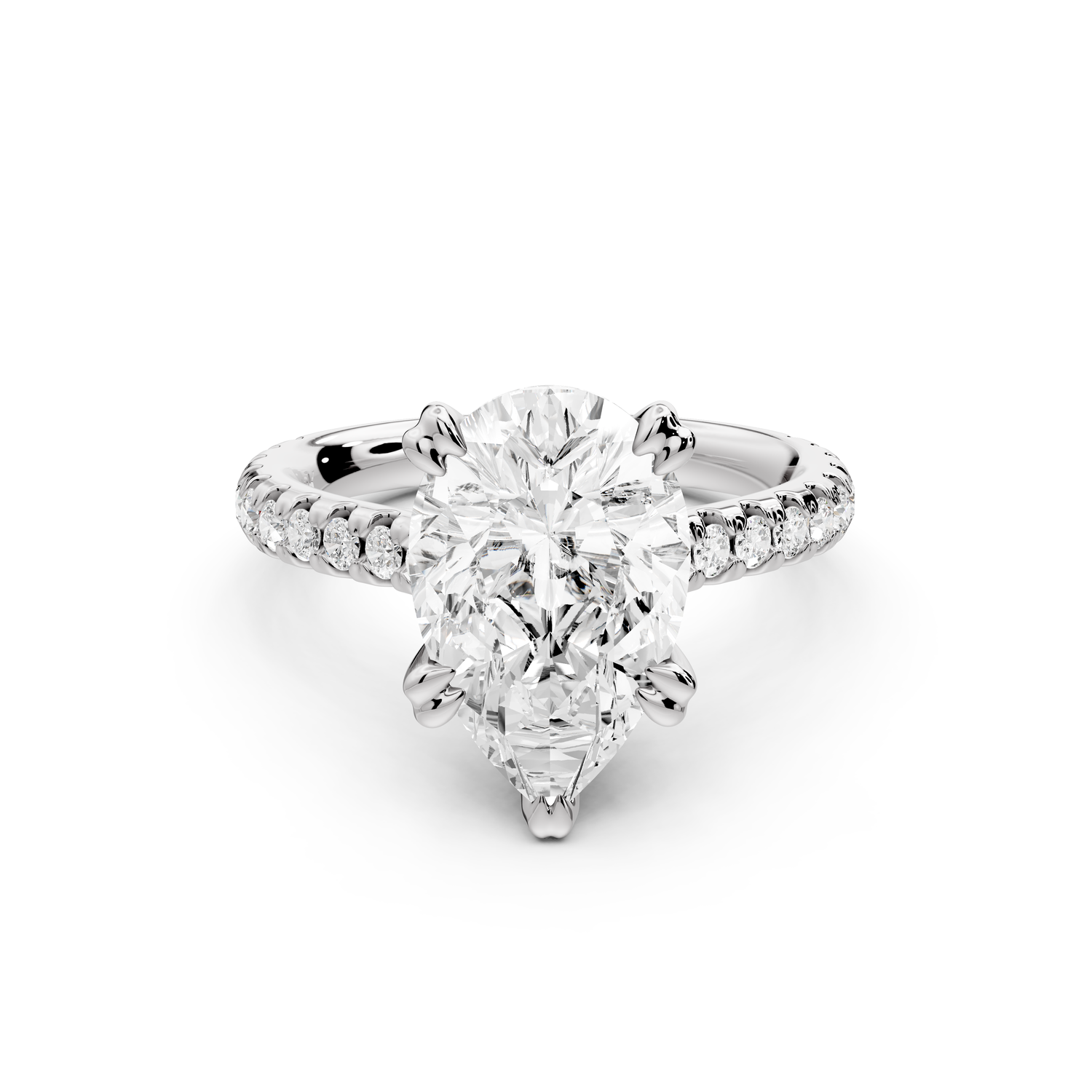 Isabella - 3ct 14k white gold pear hidden halo diamond bridge cathedral Pavé Engagement ring