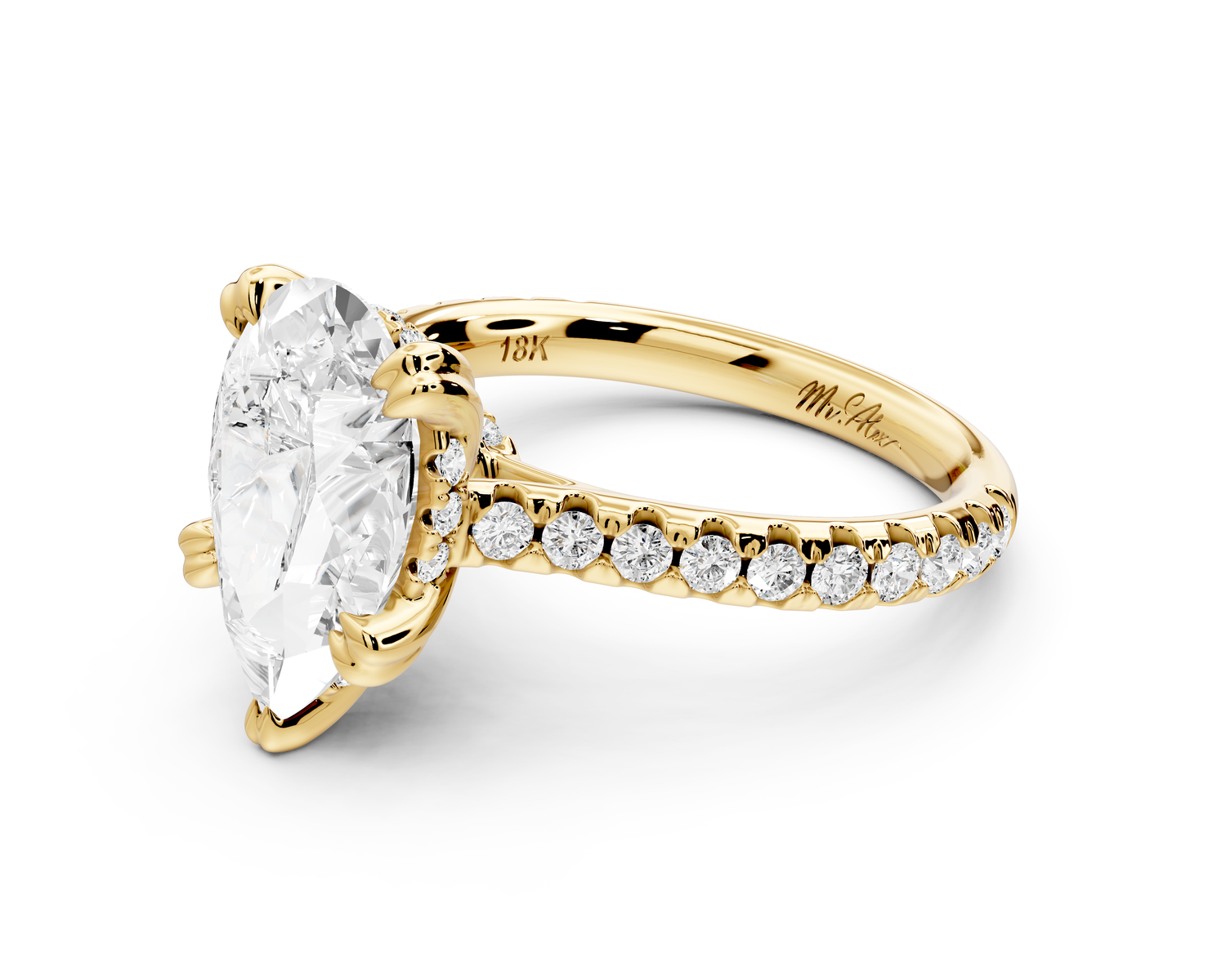 Isabella - 3ct 14k yellow gold pear hidden halo diamond bridge cathedral Pavé Engagement ring