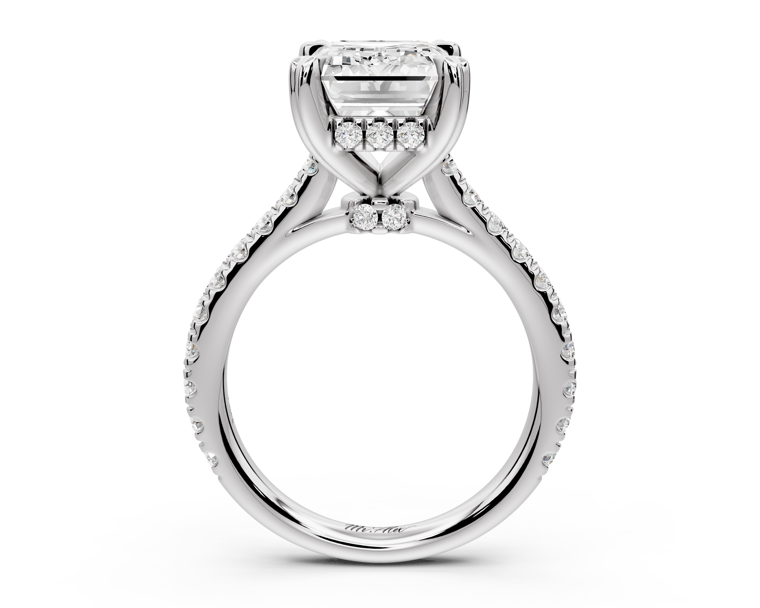 Isabella - 4ct 14k white gold emerald hidden halo diamond bridge cathedral Pavé Engagement ring