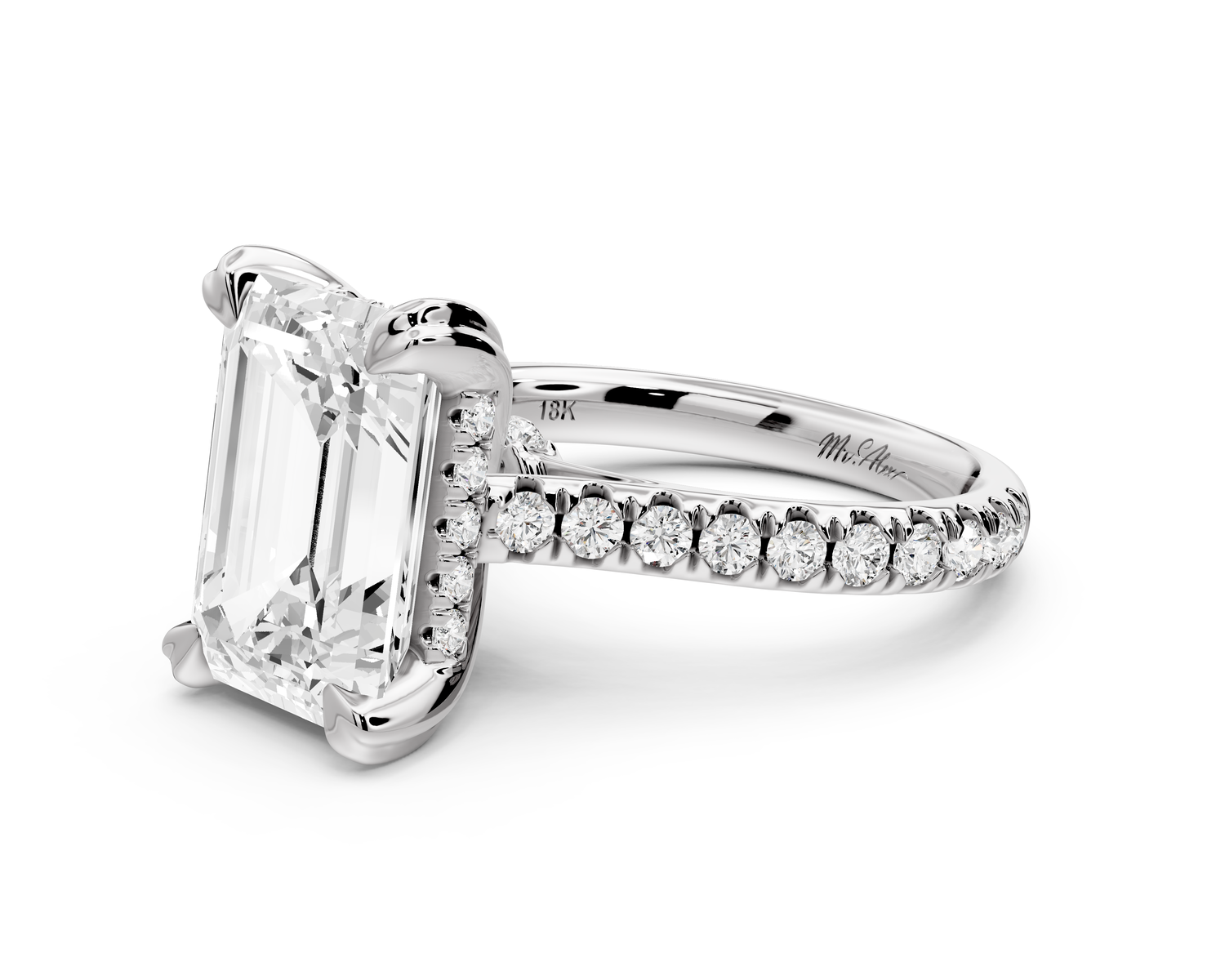 Isabella - 4ct 14k white gold emerald hidden halo diamond bridge cathedral Pavé Engagement ring
