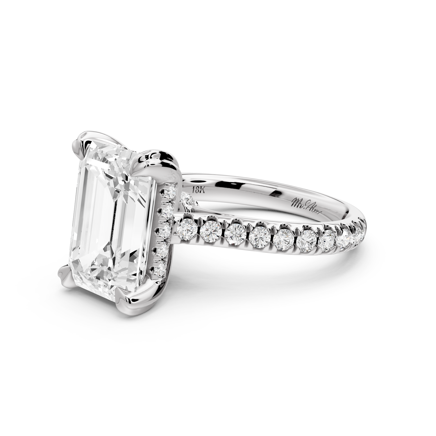 Isabella - 4ct 14k white gold emerald hidden halo diamond bridge cathedral Pavé Engagement ring