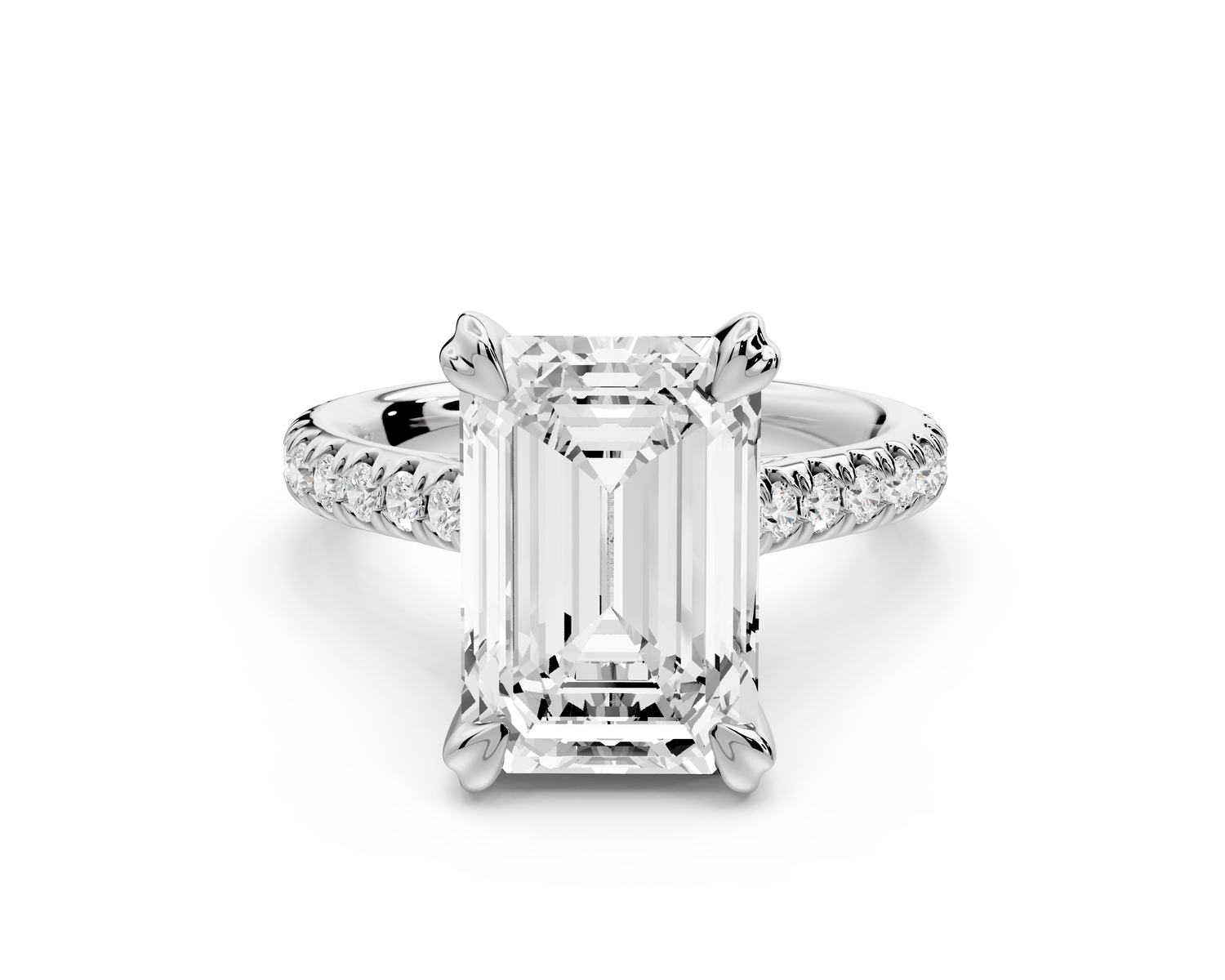Isabella - 4ct 14k white gold emerald hidden halo diamond bridge cathedral Pavé Engagement ring
