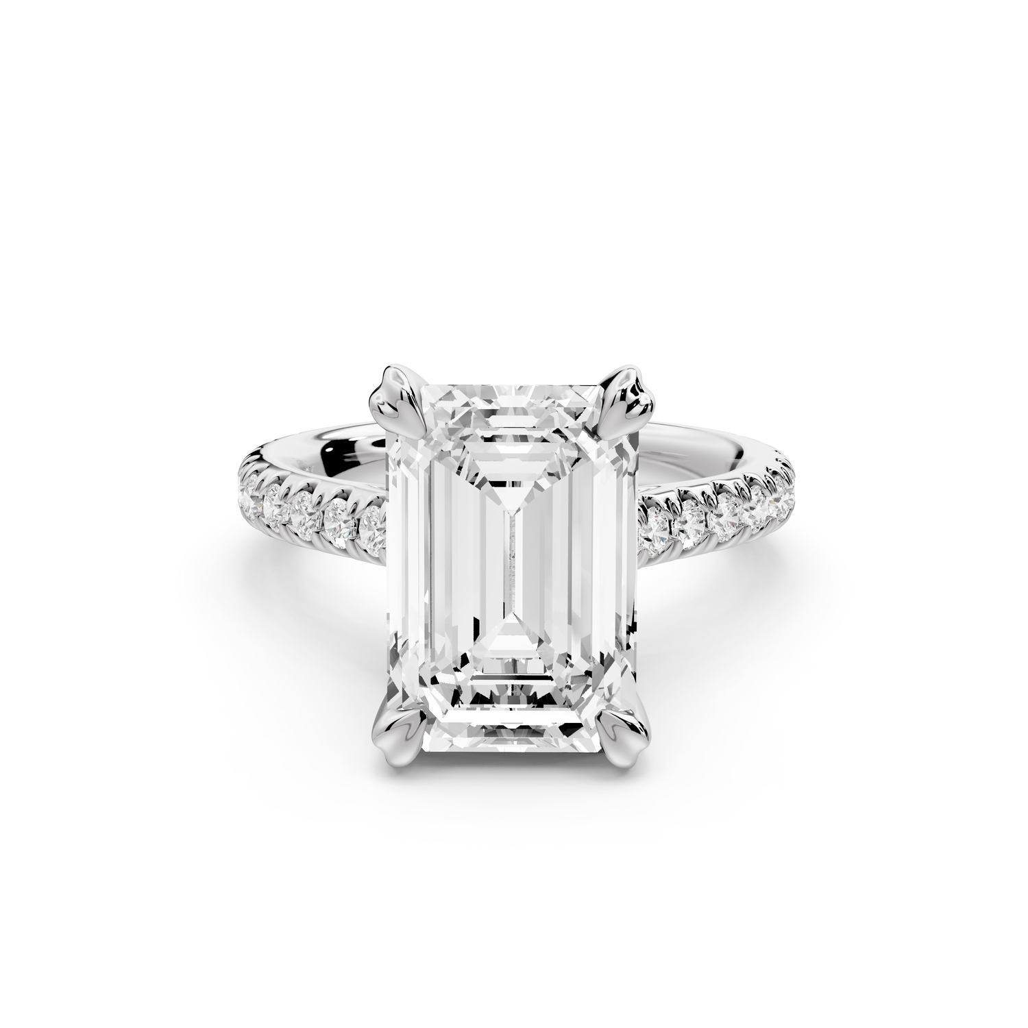 Isabella - 4ct 14k white gold emerald hidden halo diamond bridge cathedral Pavé Engagement ring