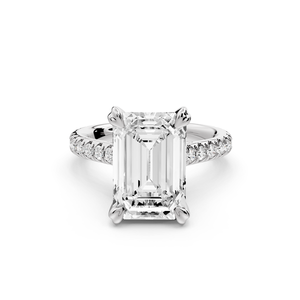 Isabella - 4ct 14k white gold emerald hidden halo diamond bridge cathedral Pavé Engagement ring