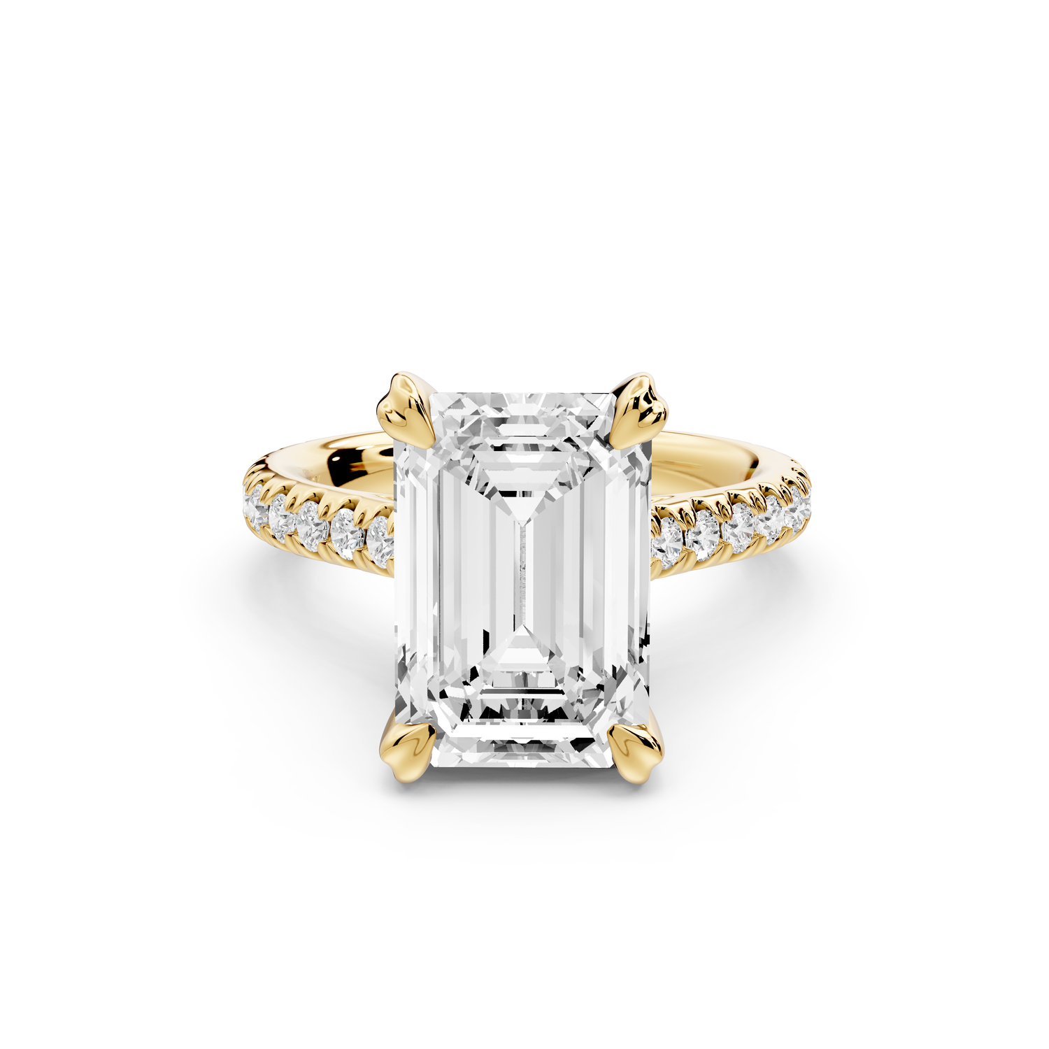 Isabella - 4ct 14k yellow gold emerald hidden halo diamond bridge cathedral Pavé Engagement ring