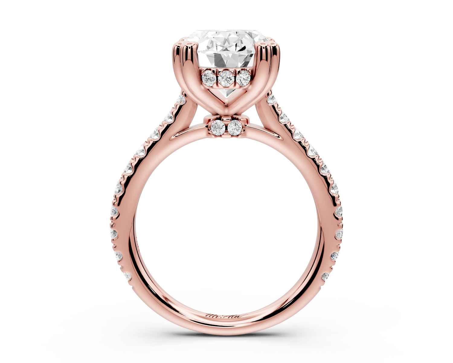 Isabella - 4ct 14k rose gold oval hidden halo diamond bridge cathedral Pavé Engagement ring