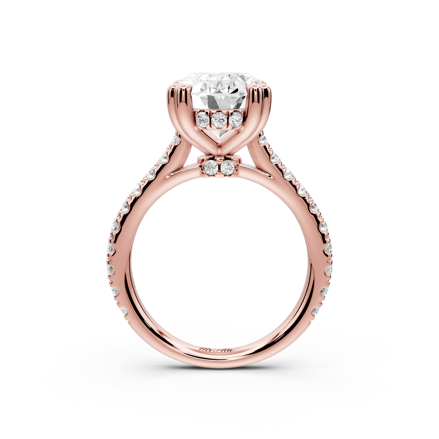 Isabella - 4ct 14k rose gold oval hidden halo diamond bridge cathedral Pavé Engagement ring
