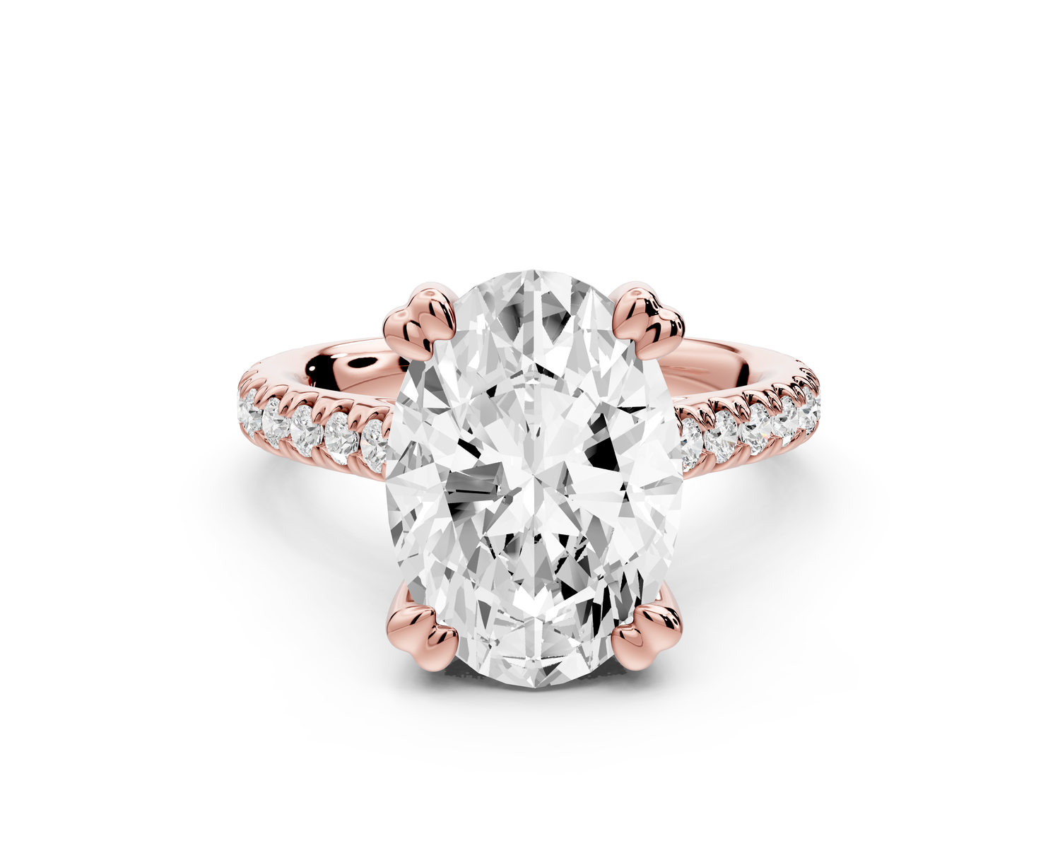 Isabella - 4ct 14k rose gold oval hidden halo diamond bridge cathedral Pavé Engagement ring