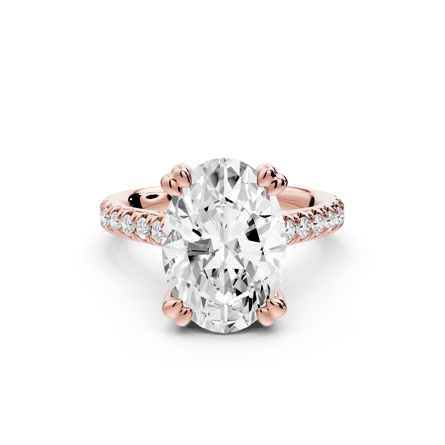 Isabella - 4ct 14k rose gold oval hidden halo diamond bridge cathedral Pavé Engagement ring