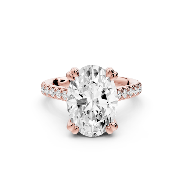 Isabella - 4ct 14k rose gold oval hidden halo diamond bridge cathedral Pavé Engagement ring