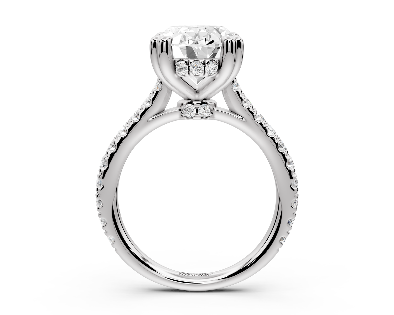 Isabella - 4ct 14k white gold oval hidden halo diamond bridge cathedral Pavé Engagement ring