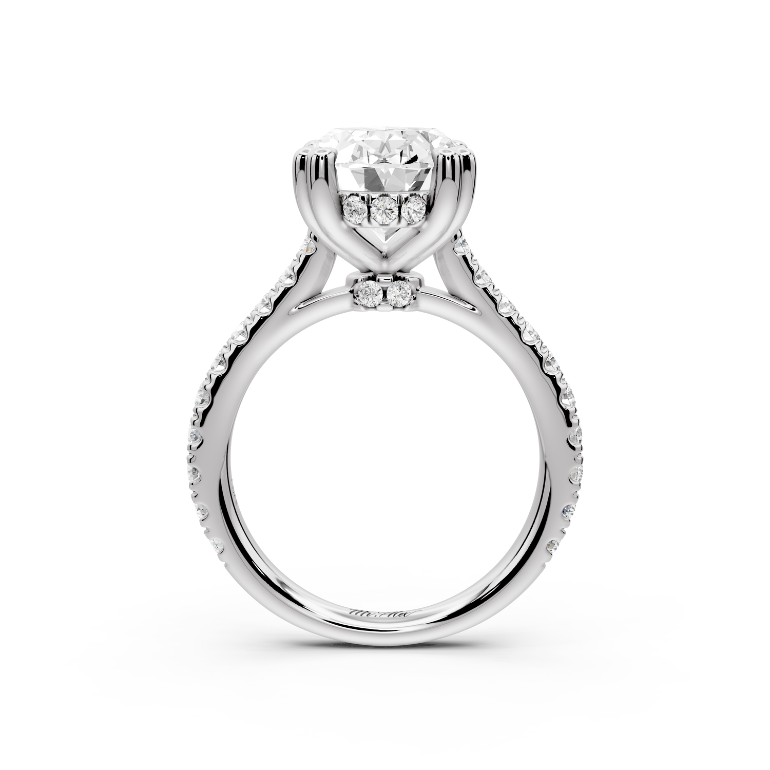 Isabella - 4ct 14k white gold oval hidden halo diamond bridge cathedral Pavé Engagement ring
