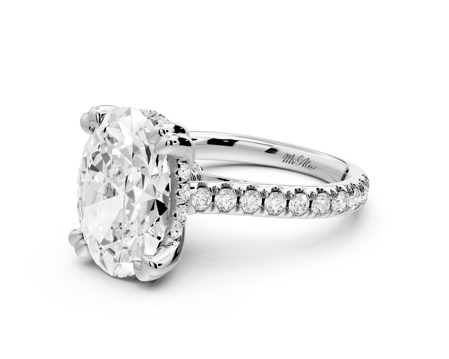 Isabella - 4ct 14k white gold oval hidden halo diamond bridge cathedral Pavé Engagement ring
