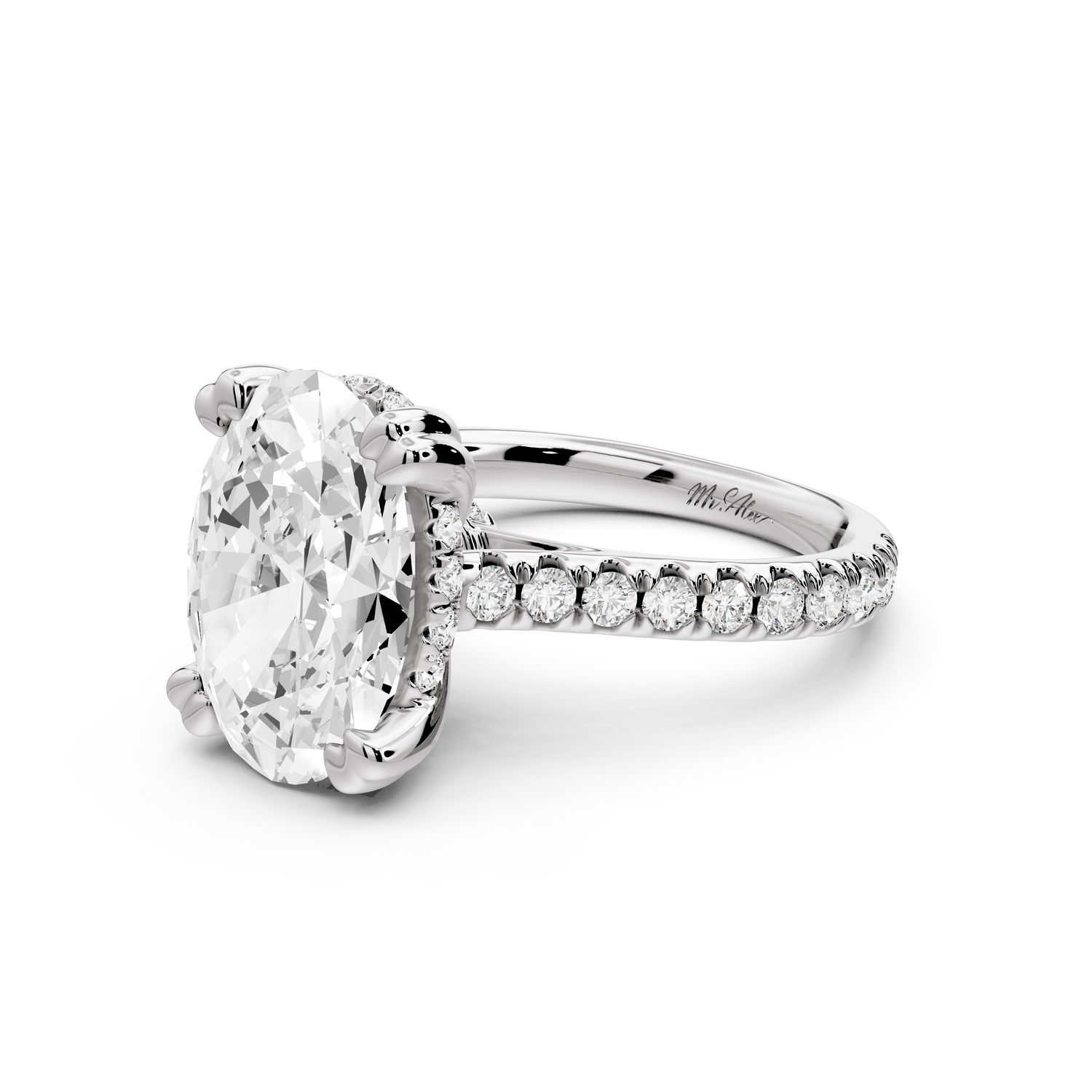 Isabella - 4ct 14k white gold oval hidden halo diamond bridge cathedral Pavé Engagement ring