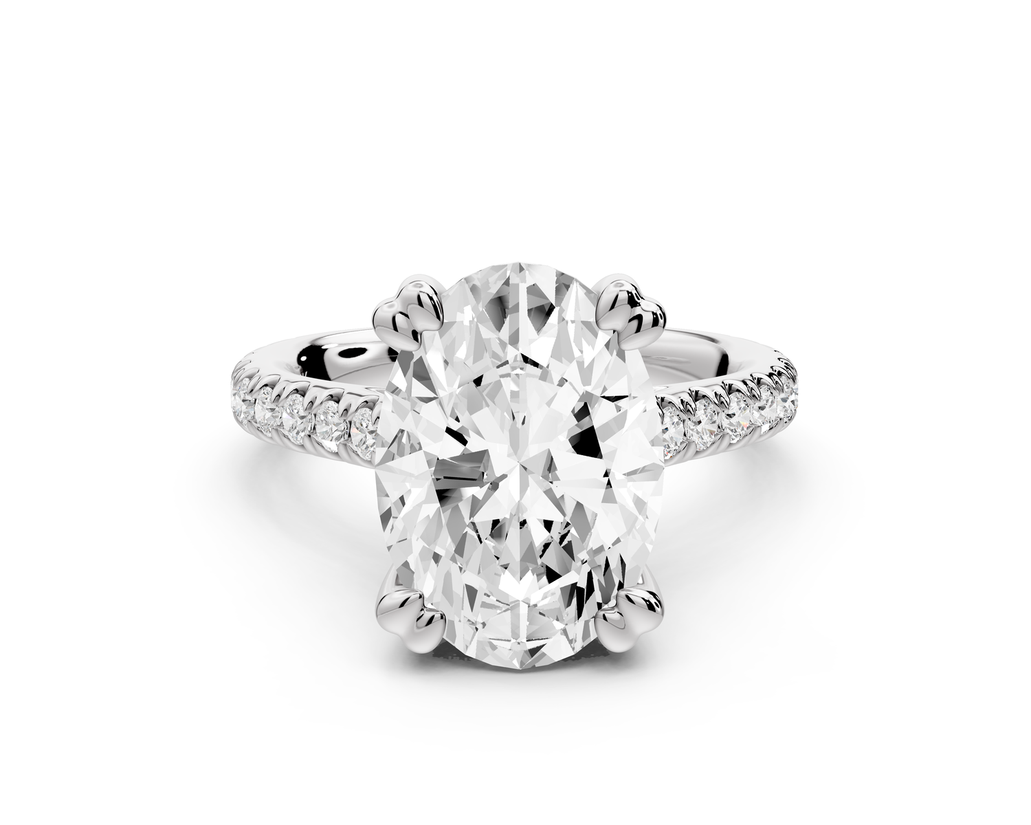 Isabella - 4ct 14k white gold oval hidden halo diamond bridge cathedral Pavé Engagement ring