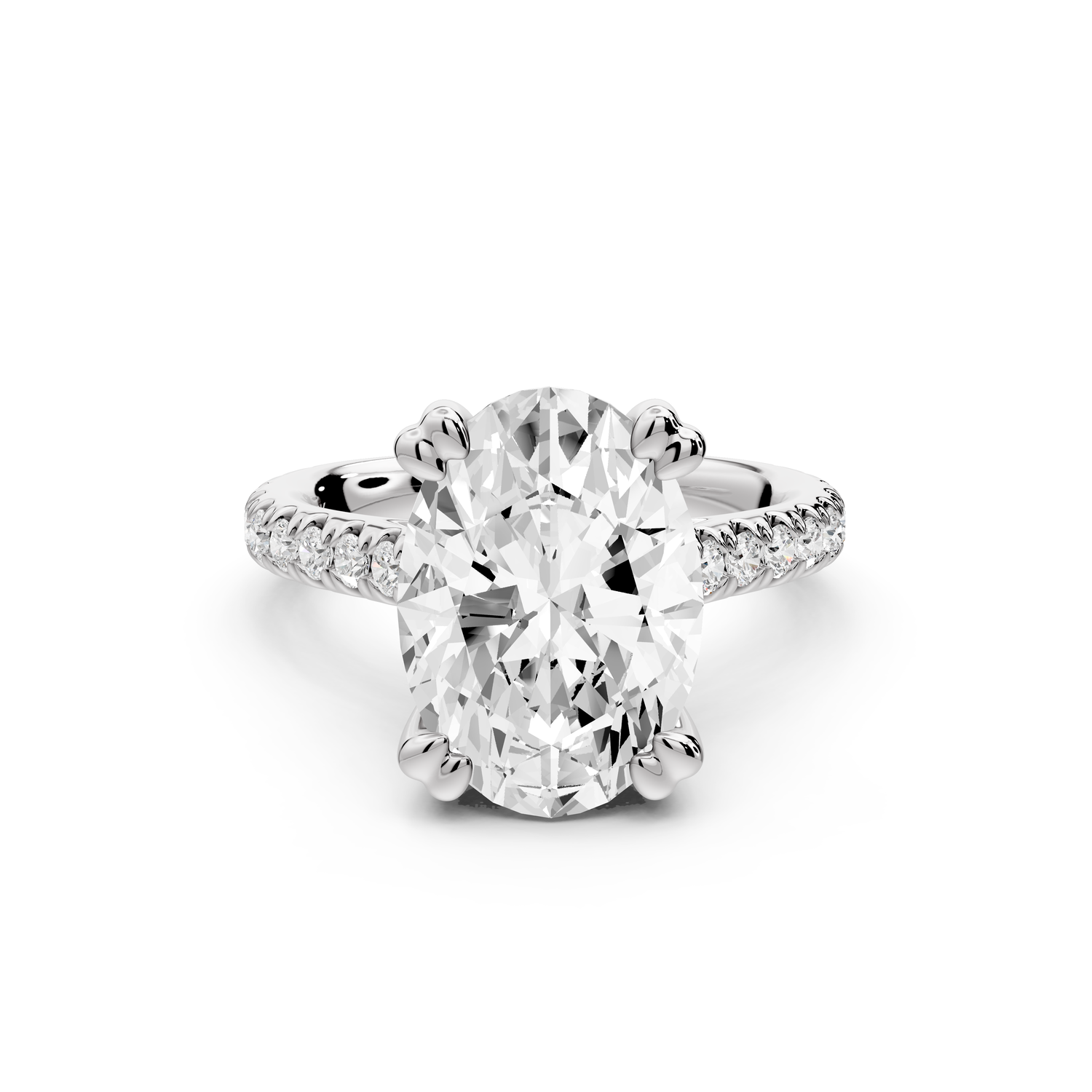 Isabella - 4ct 14k white gold oval hidden halo diamond bridge cathedral Pavé Engagement ring