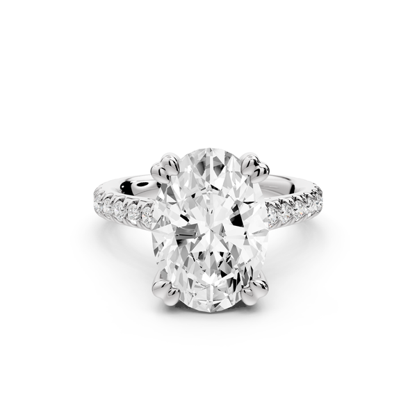 Isabella - 4ct 14k white gold oval hidden halo diamond bridge cathedral Pavé Engagement ring