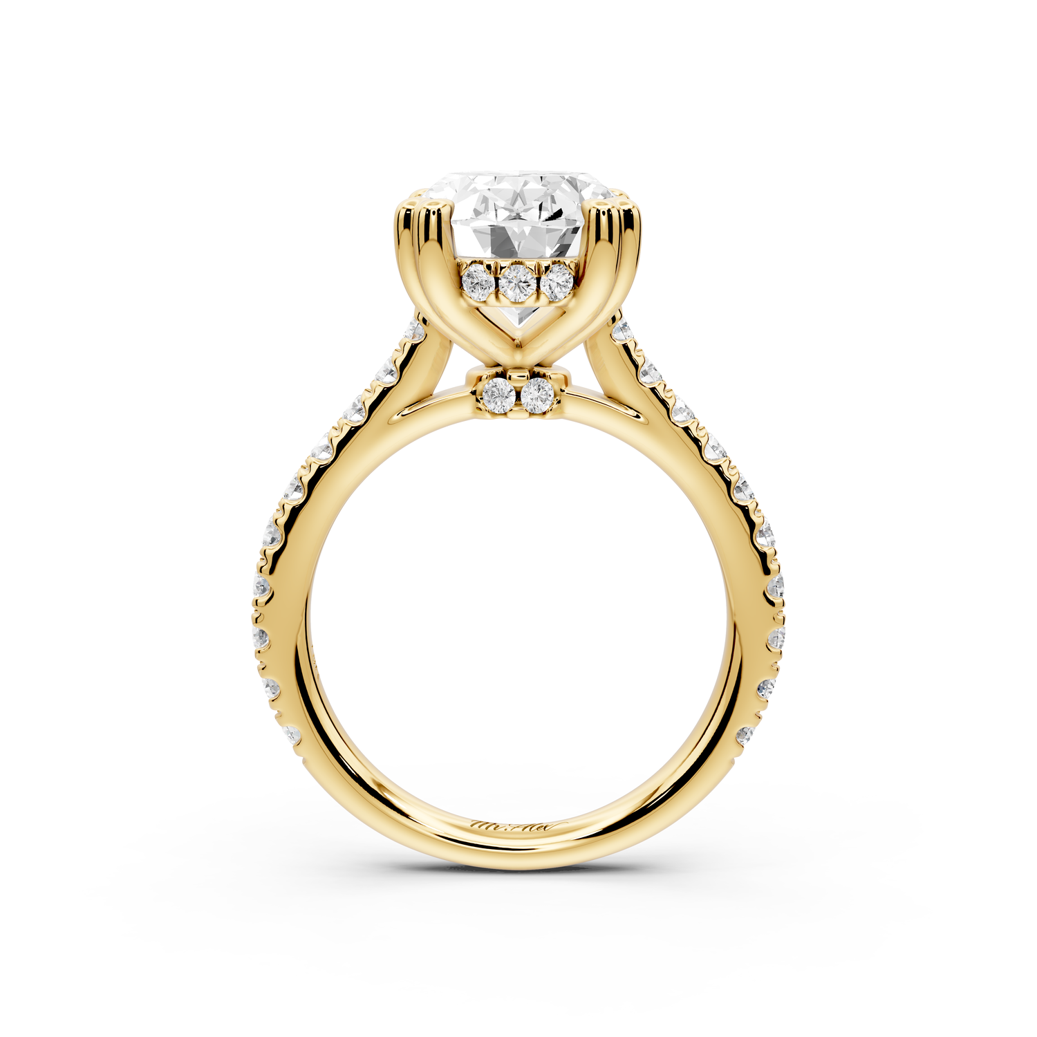 Isabella - 4ct 14k yellow gold oval hidden halo diamond bridge cathedral Pavé Engagement ring