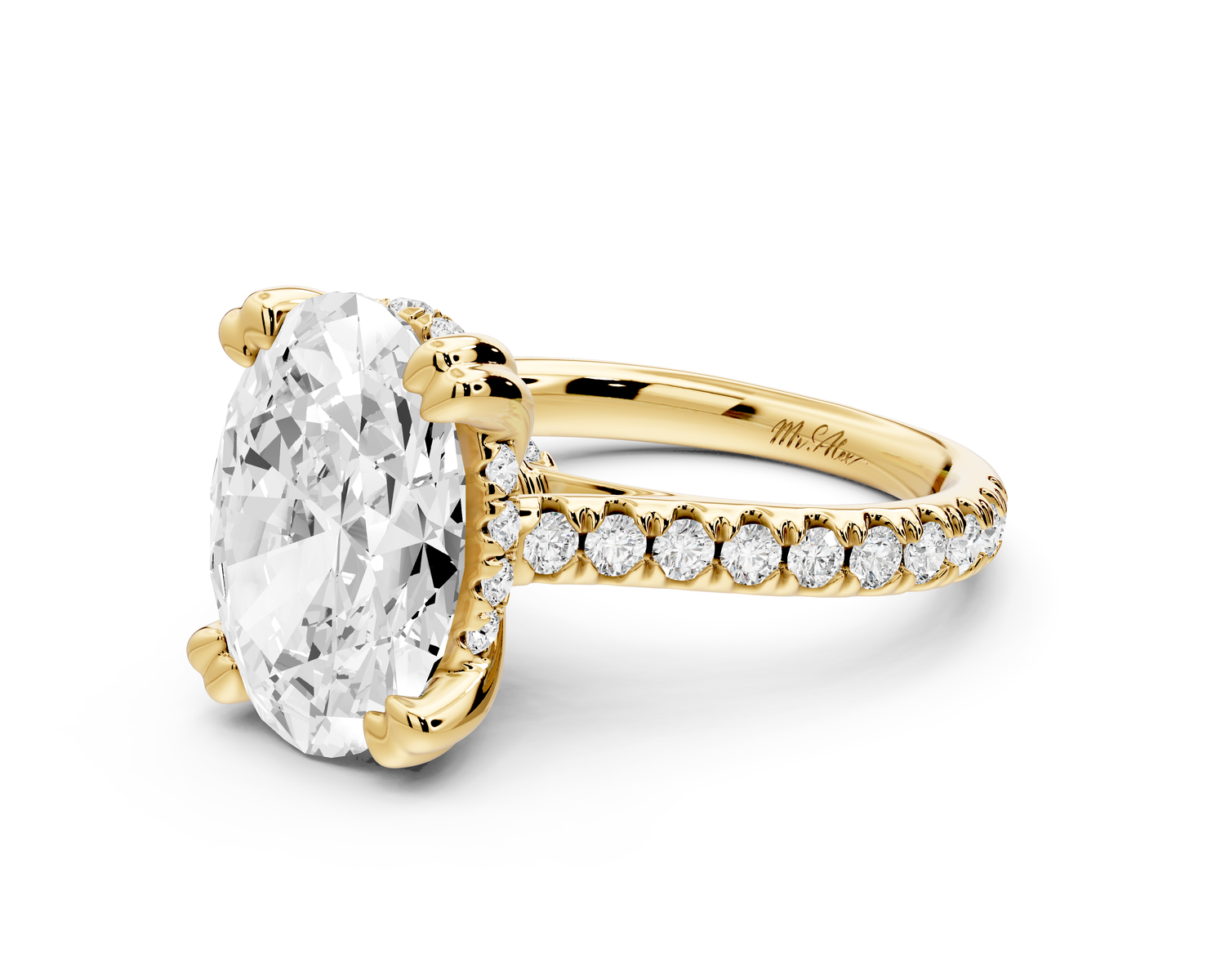 Isabella - 4ct 14k yellow gold oval hidden halo diamond bridge cathedral Pavé Engagement ring