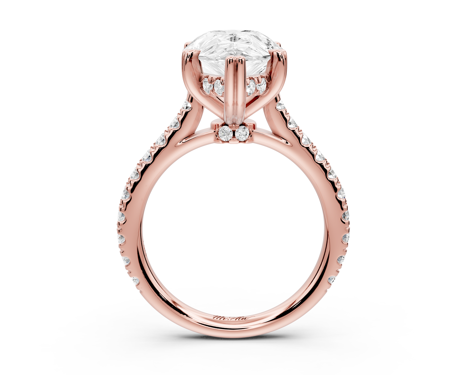 Isabella - 4ct 14k rose gold pear hidden halo diamond bridge cathedral Pavé Engagement ring