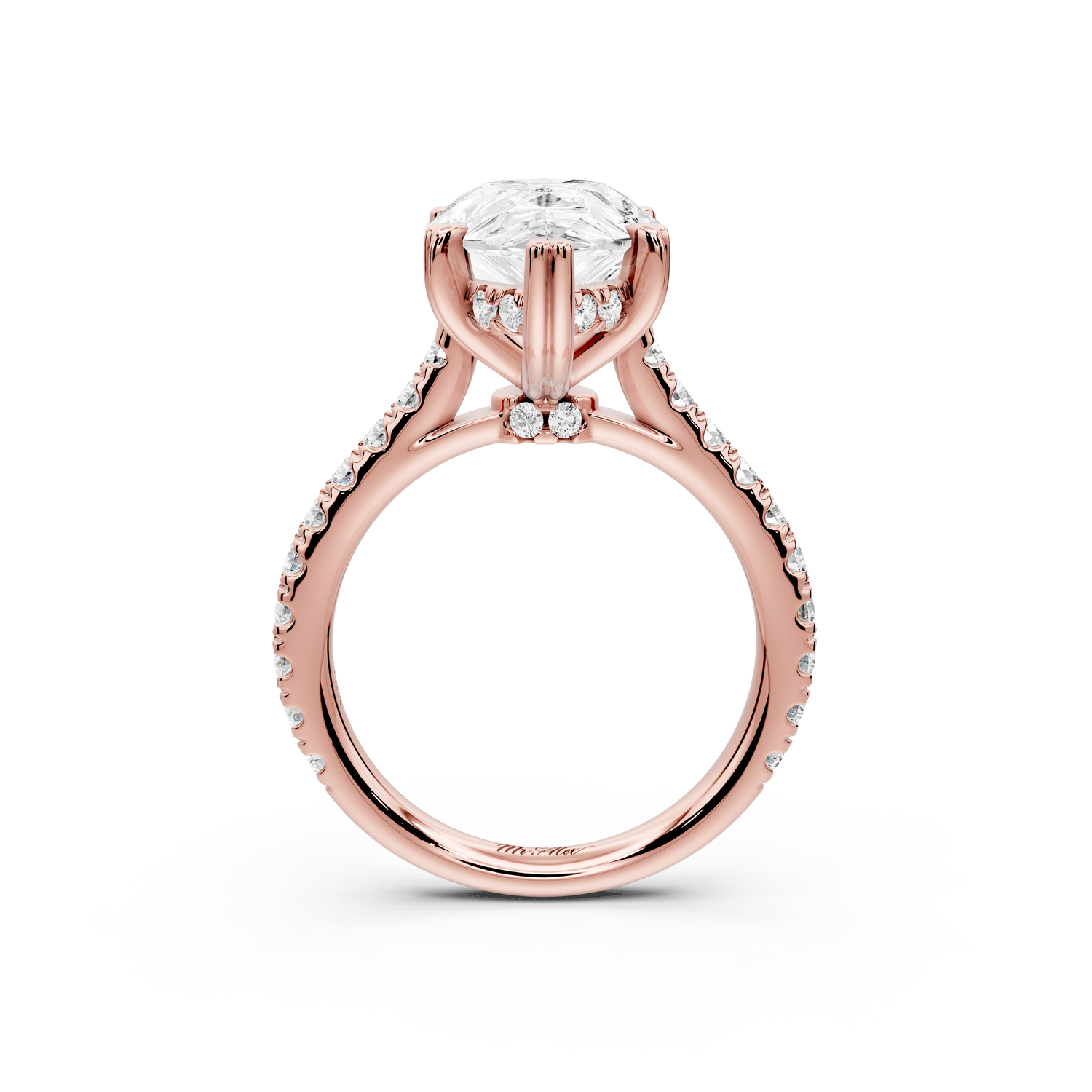Isabella - 4ct 14k rose gold pear hidden halo diamond bridge cathedral Pavé Engagement ring
