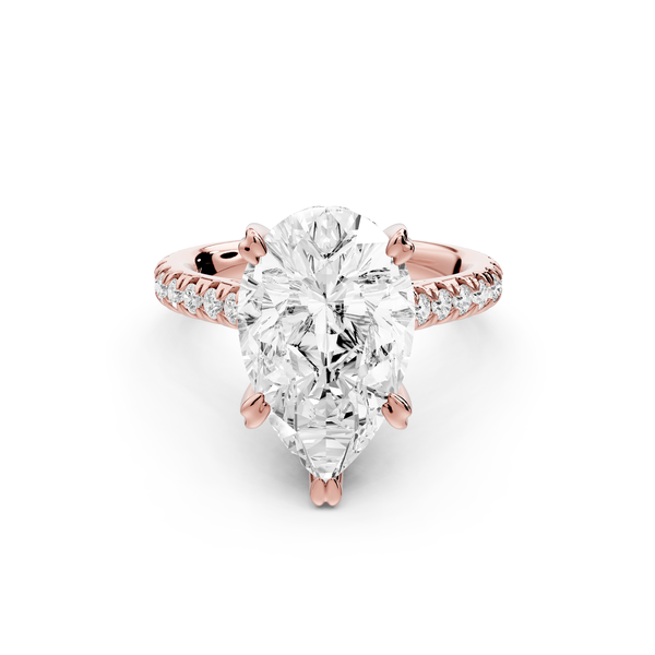 Isabella - 4ct 14k rose gold pear hidden halo diamond bridge cathedral Pavé Engagement ring