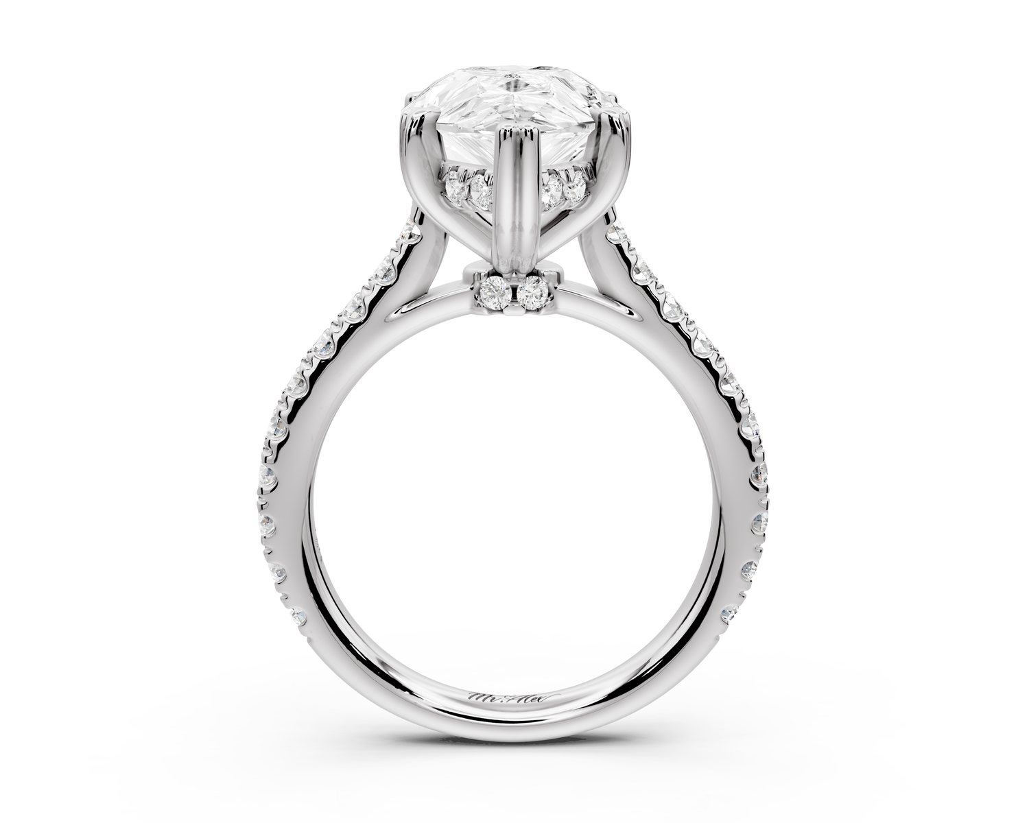 Isabella - 4ct 14k white gold pear hidden halo diamond bridge cathedral Pavé Engagement ring