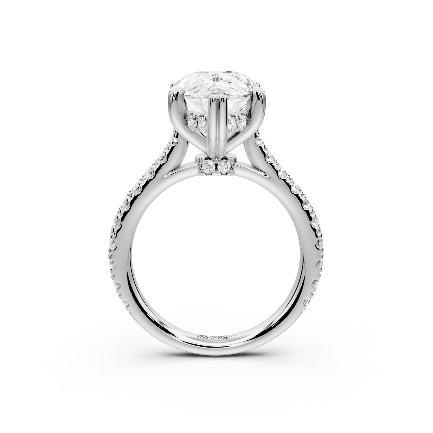 Isabella - 4ct 14k white gold pear hidden halo diamond bridge cathedral Pavé Engagement ring