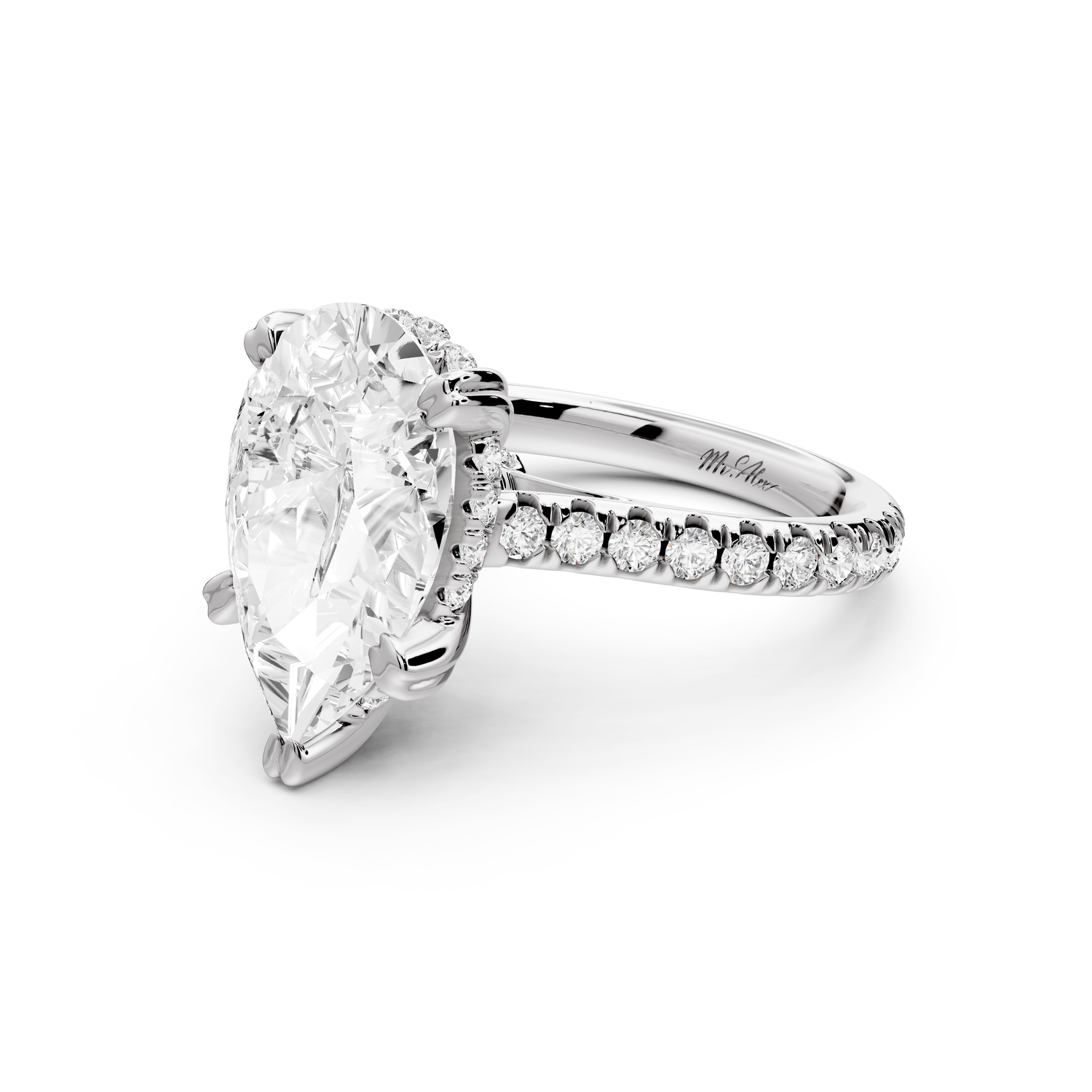Isabella - 4ct 14k white gold pear hidden halo diamond bridge cathedral Pavé Engagement ring