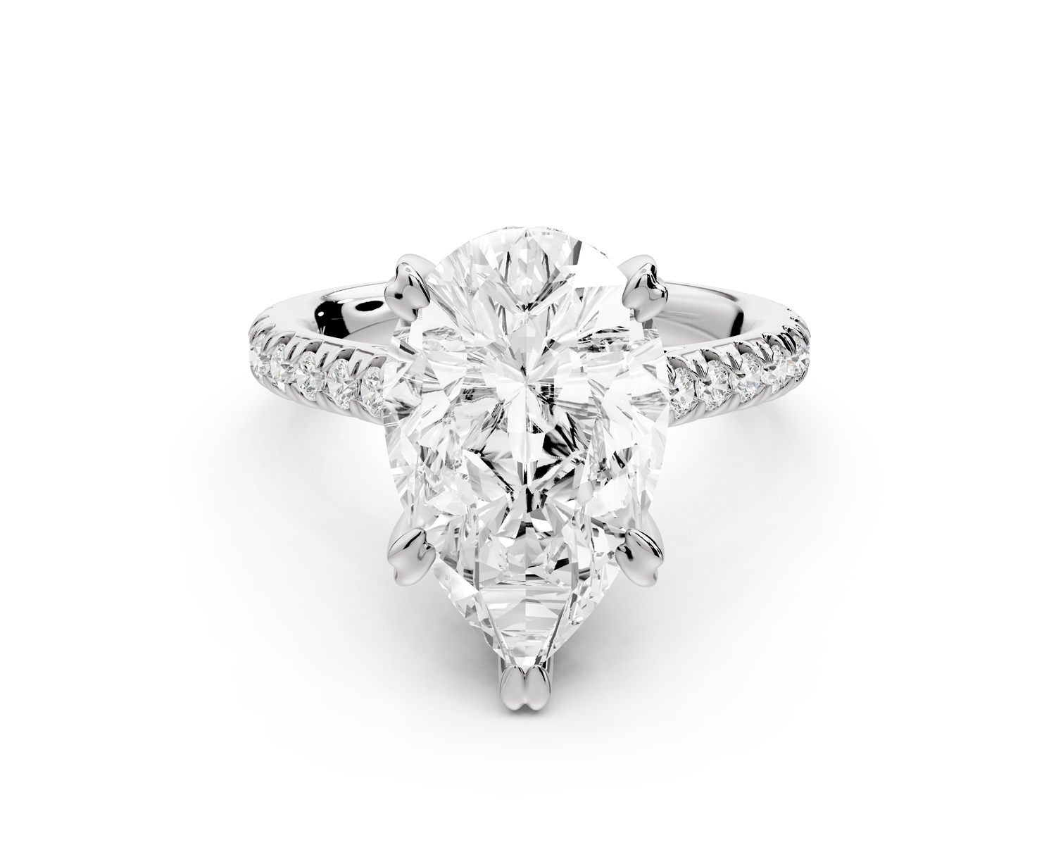 Isabella - 4ct 14k white gold pear hidden halo diamond bridge cathedral Pavé Engagement ring