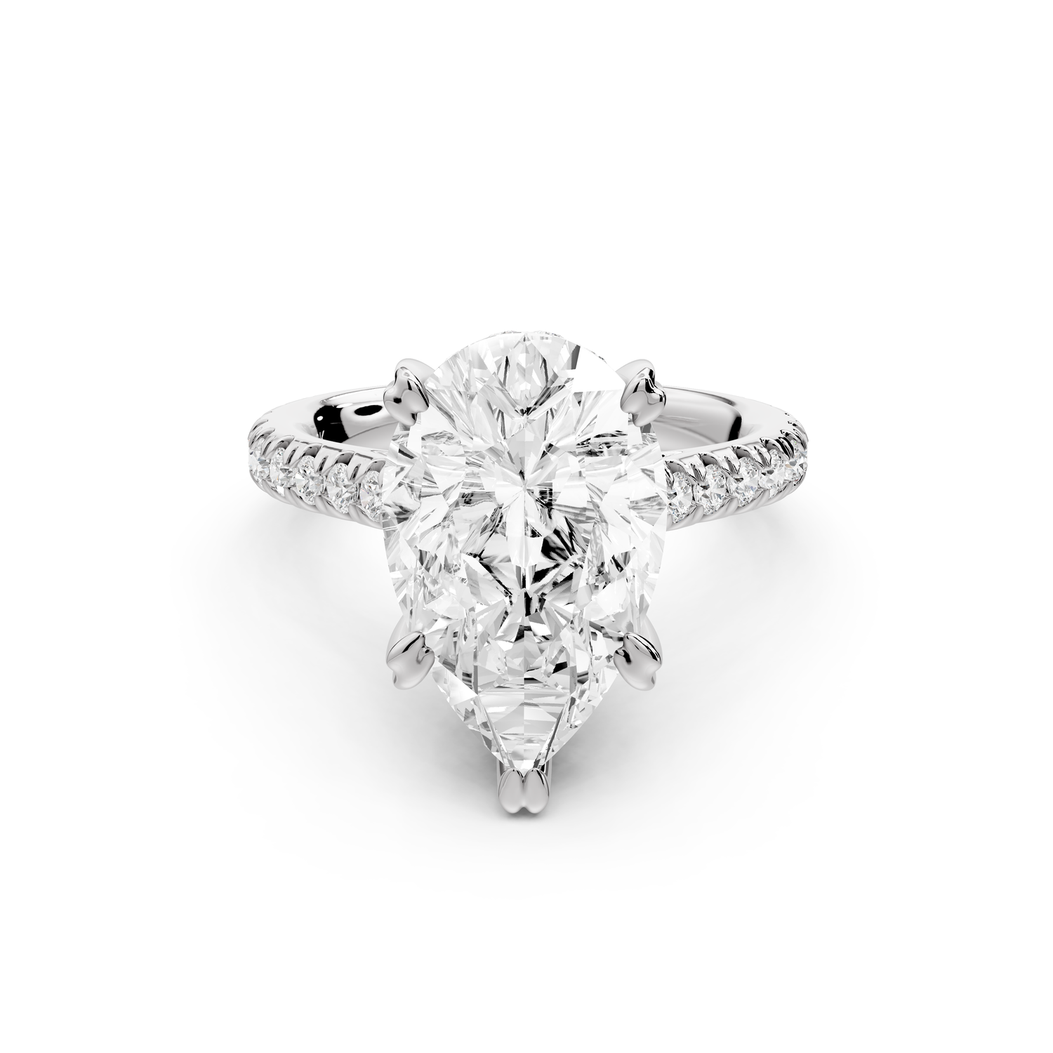 Isabella - 4ct 14k white gold pear hidden halo diamond bridge cathedral Pavé Engagement ring