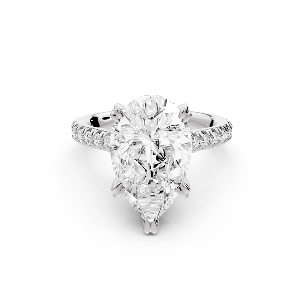 Isabella - 4ct 14k white gold pear hidden halo diamond bridge cathedral Pavé Engagement ring