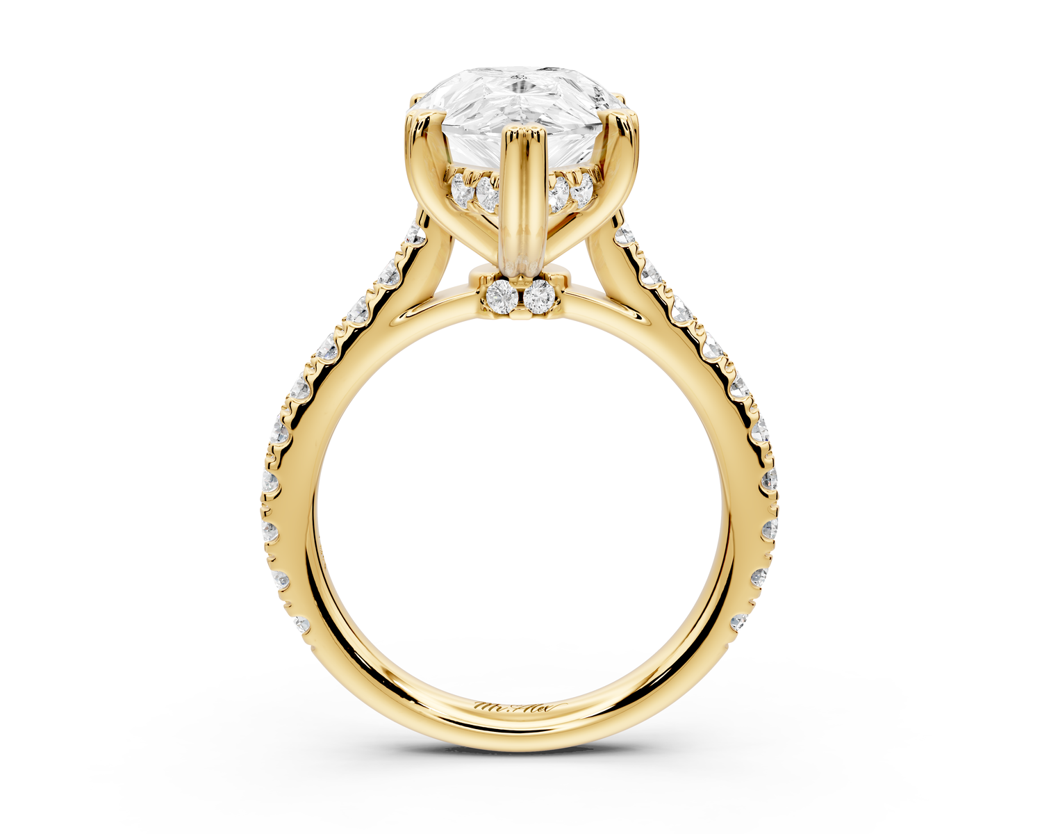 Isabella - 4ct 14k yellow gold pear hidden halo diamond bridge cathedral Pavé Engagement ring