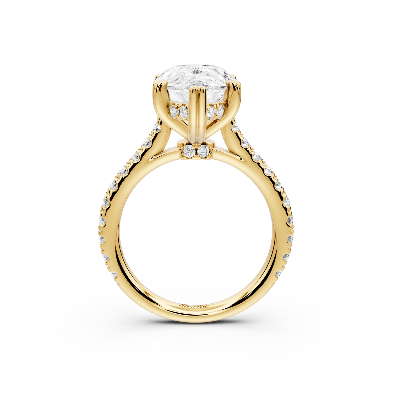 Isabella - 4ct 14k yellow gold pear hidden halo diamond bridge cathedral Pavé Engagement ring