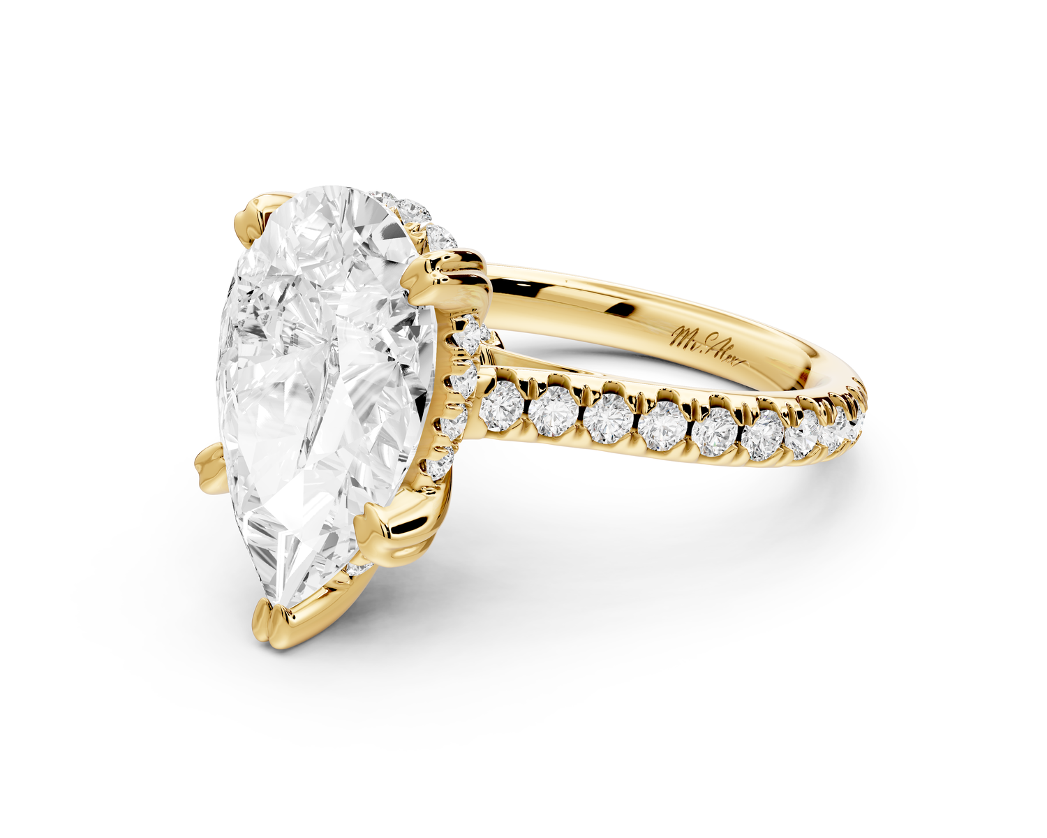 Isabella - 4ct 14k yellow gold pear hidden halo diamond bridge cathedral Pavé Engagement ring