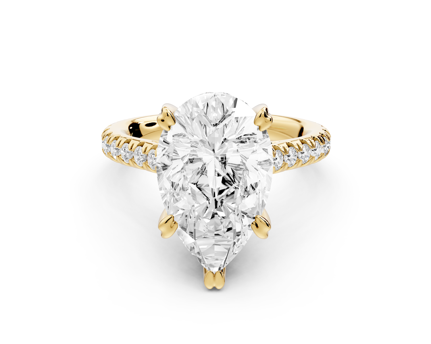 Isabella - 4ct 14k yellow gold pear hidden halo diamond bridge cathedral Pavé Engagement ring