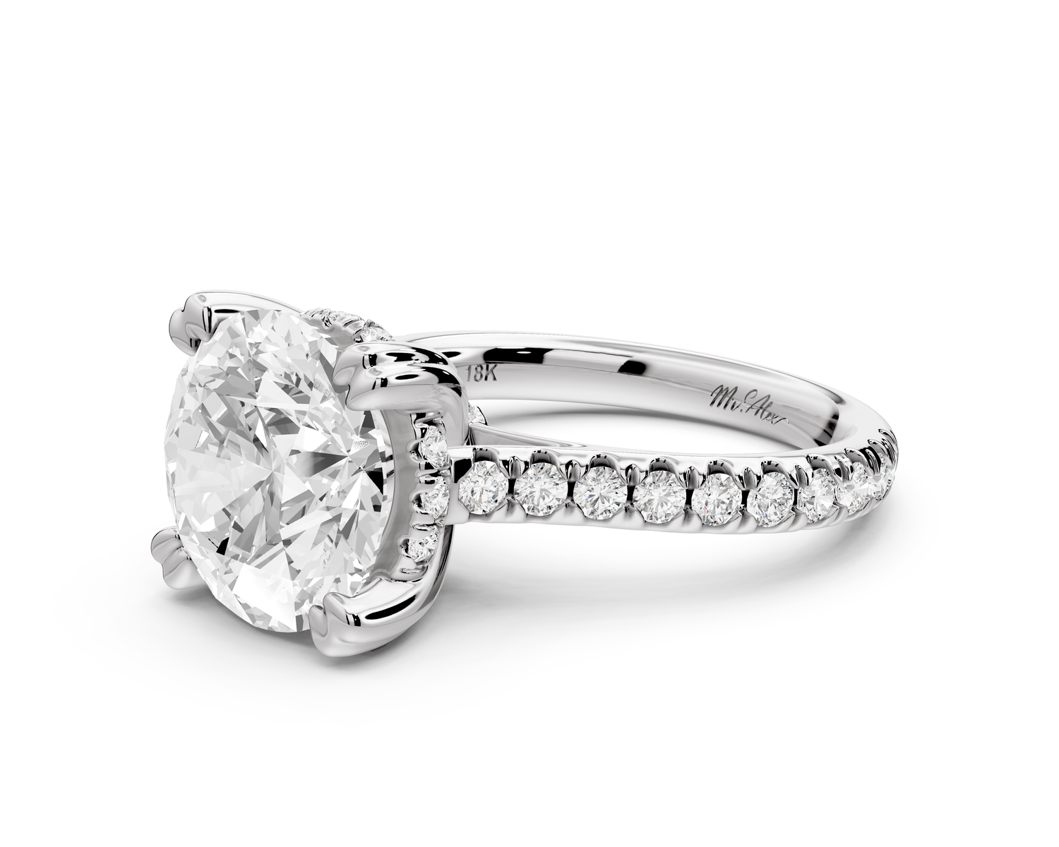 Isabella - 4ct 14k white gold round hidden halo diamond bridge cathedral Pavé engagment ring