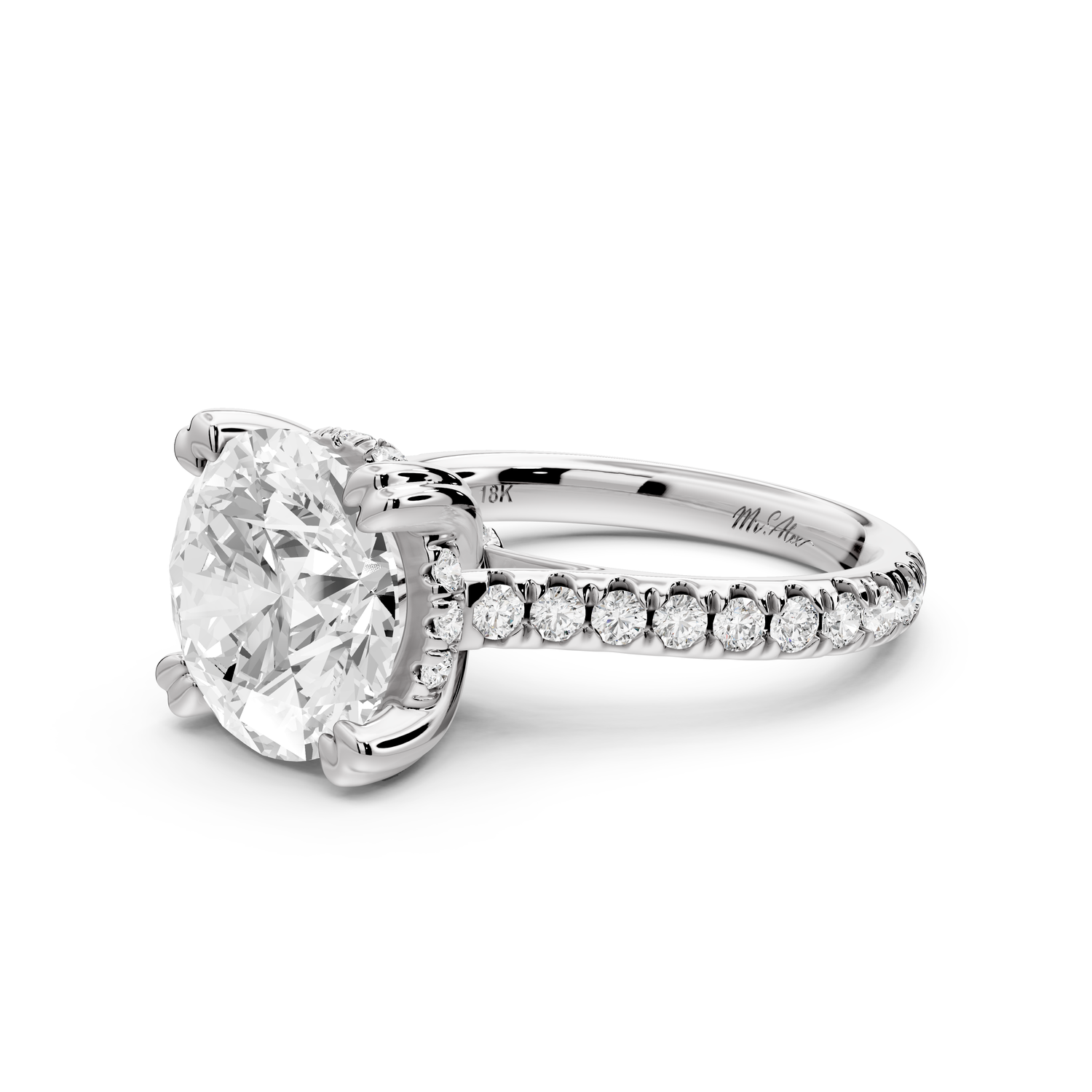 Isabella - 4ct 14k white gold round hidden halo diamond bridge cathedral Pavé engagment ring
