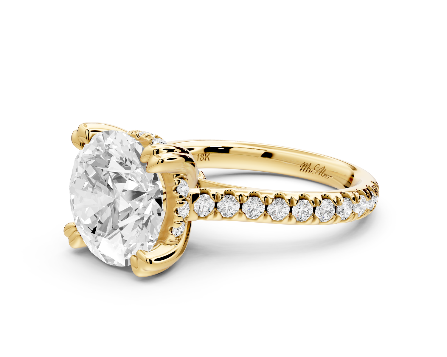 Isabella - 4ct 14k yellow gold round hidden halo diamond bridge cathedral Pavé engagment ring