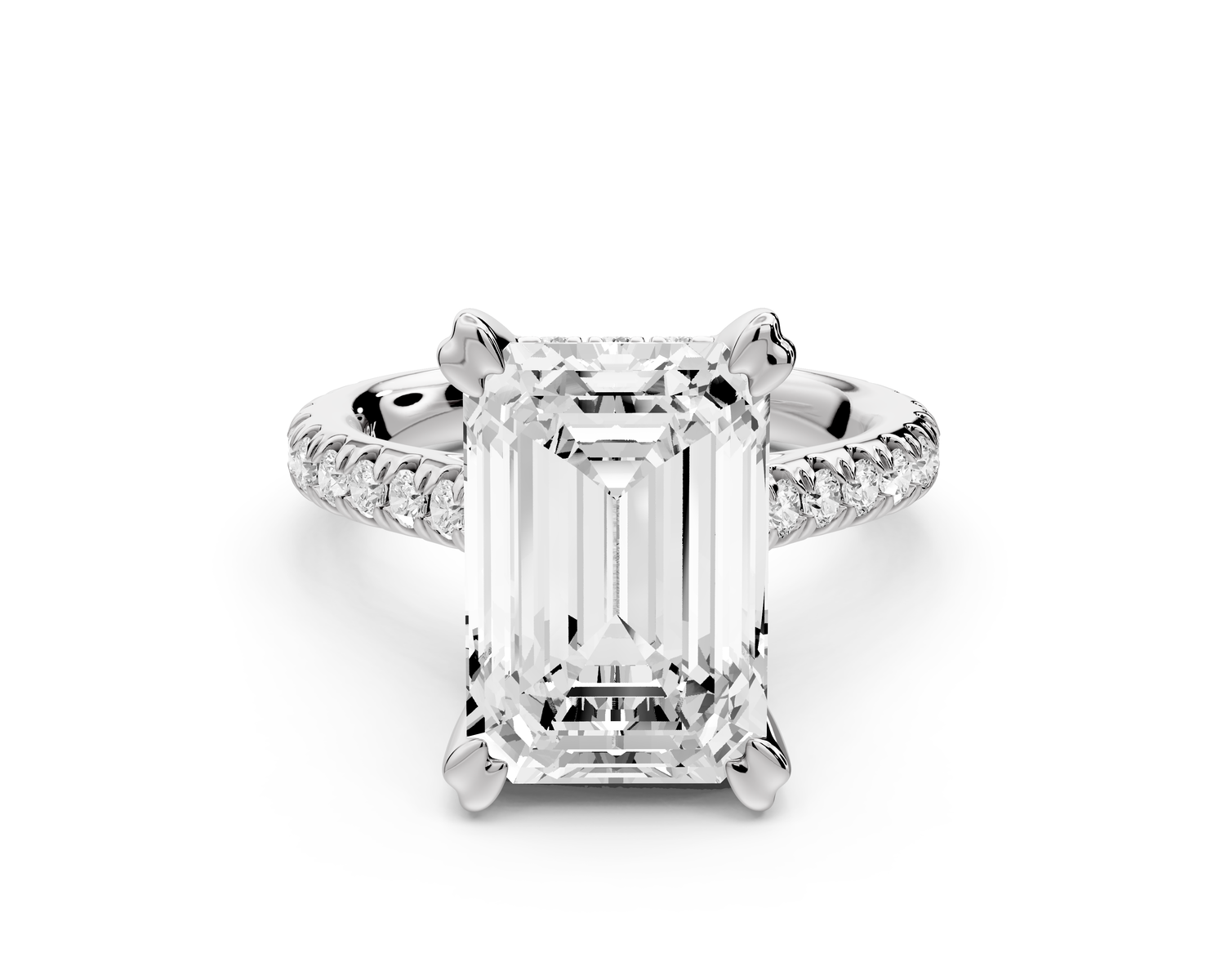 Isabella - 5ct 14k white gold emerald hidden halo diamond bridge cathedral Pavé Engagement ring